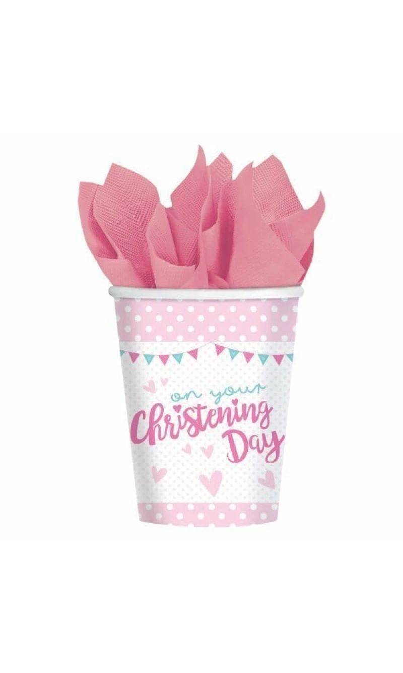 Baby Christening Day Pink Cups 266ml - 8pk