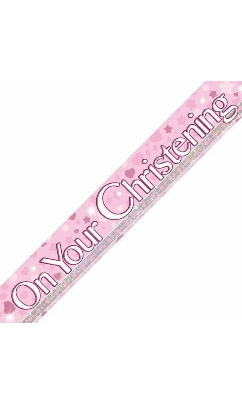 On Your Christening Pink Dots Banner - 9ft
