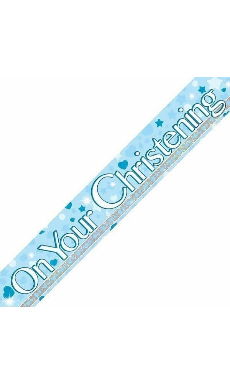 On Your Christening Blue Dots Banner - 9ft