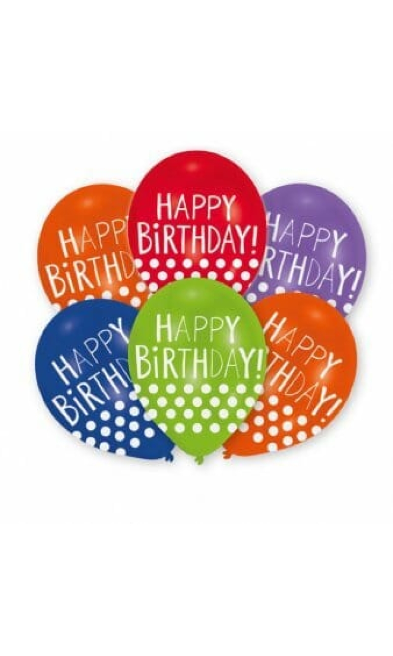 Happy Birthday Dots Latex Balloons 27.5cm / 11 inch - 6pk