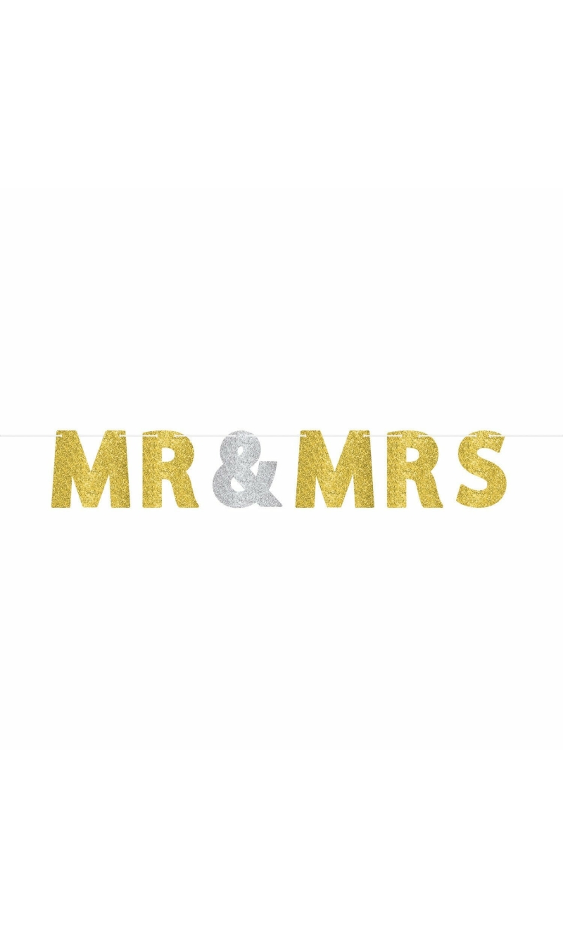 Mr & Mrs - Glitter Letter Banner Wedding Decoration - 365cm x 17.7cm