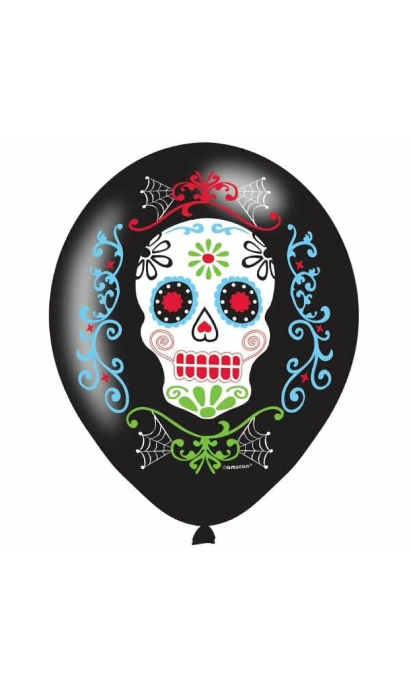 Halloween Day of the Dead Latex Balloons 27cm/11inch - 6pk