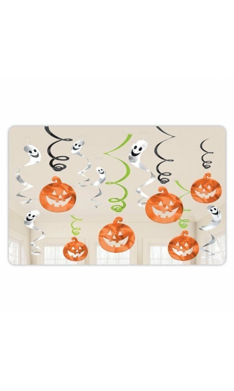 Halloween Swirls Hanging Decorations Pumpkins & Ghosts -12pk