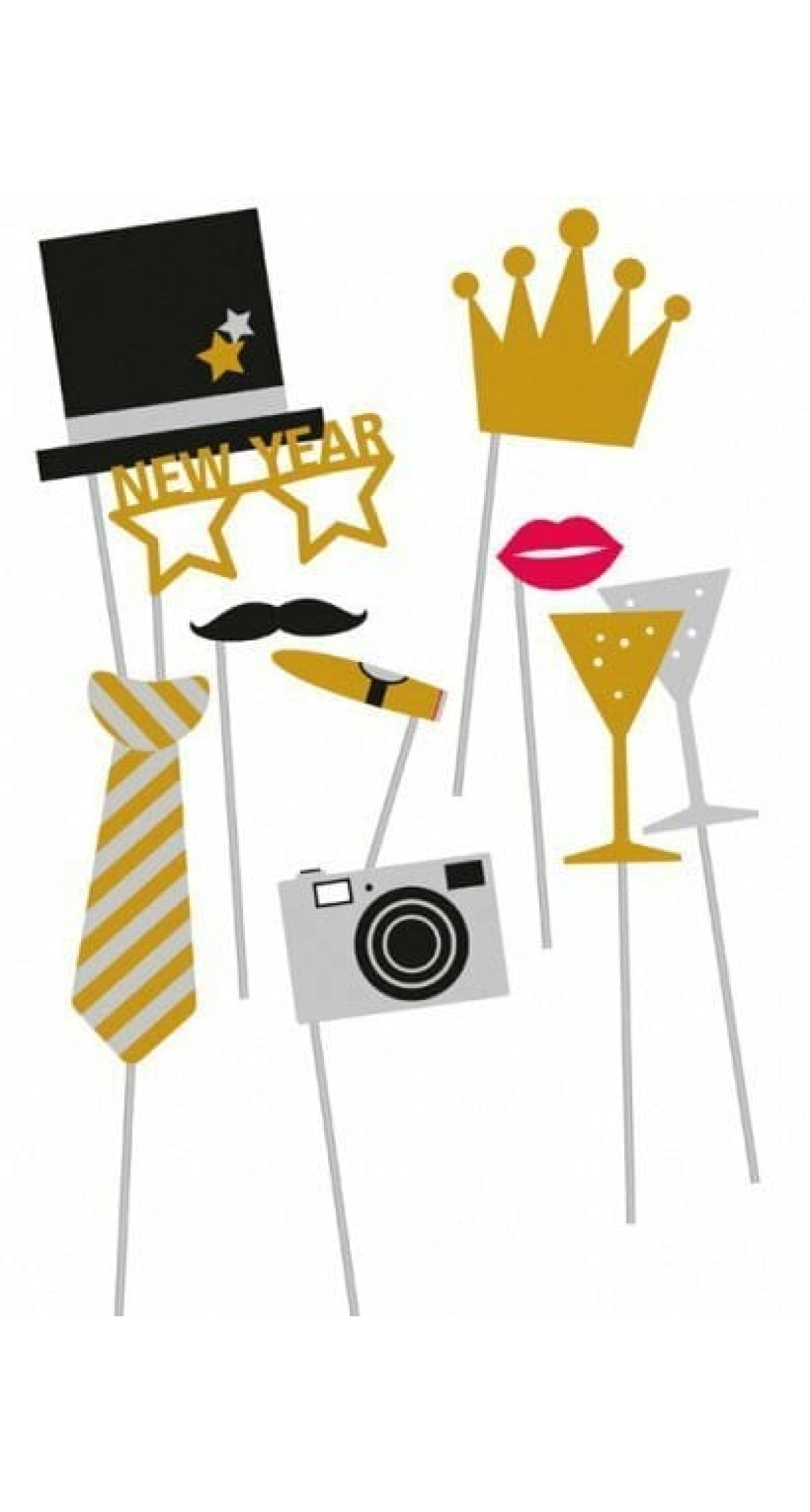 Happy New Year Photo Booth Props Kit - 10pcs