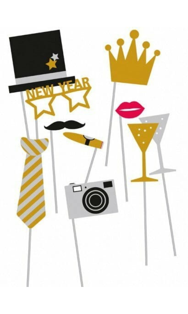 Happy New Year Photo Booth Props Kit - 10pcs