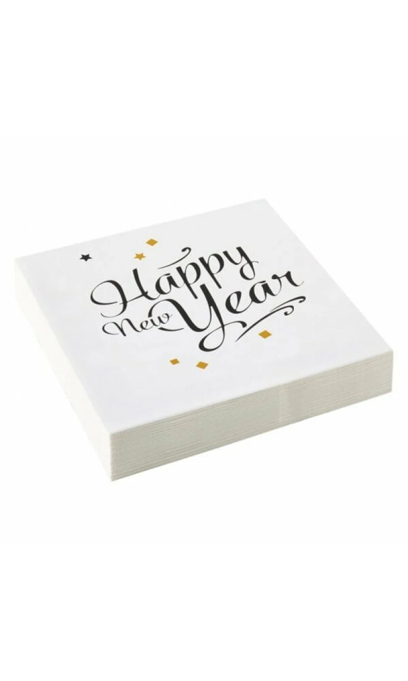 New Year Golden Wishes Napkins 33cm x 33cm - 20pk
