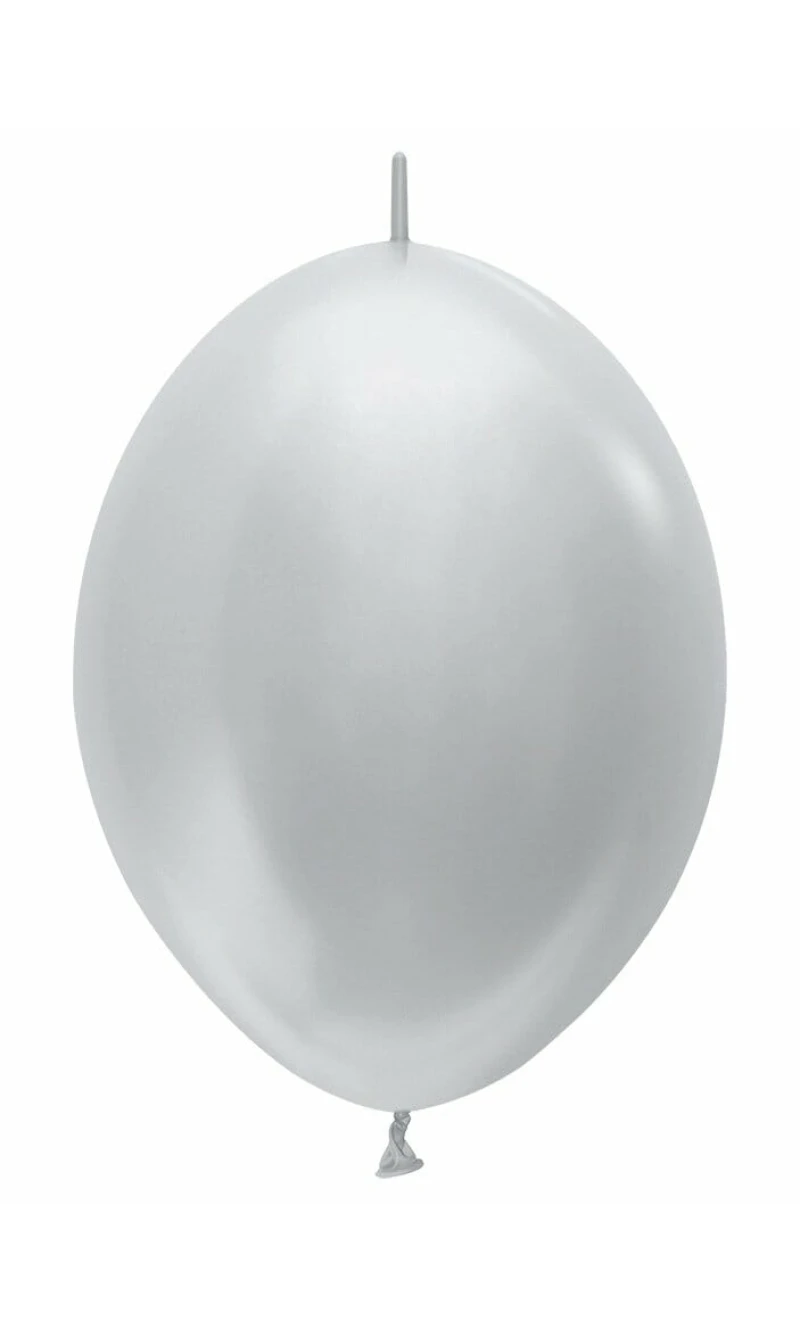 Satin Pearl - Silver Link-o-Loon Latex Balloon  - (12" / 30cm)