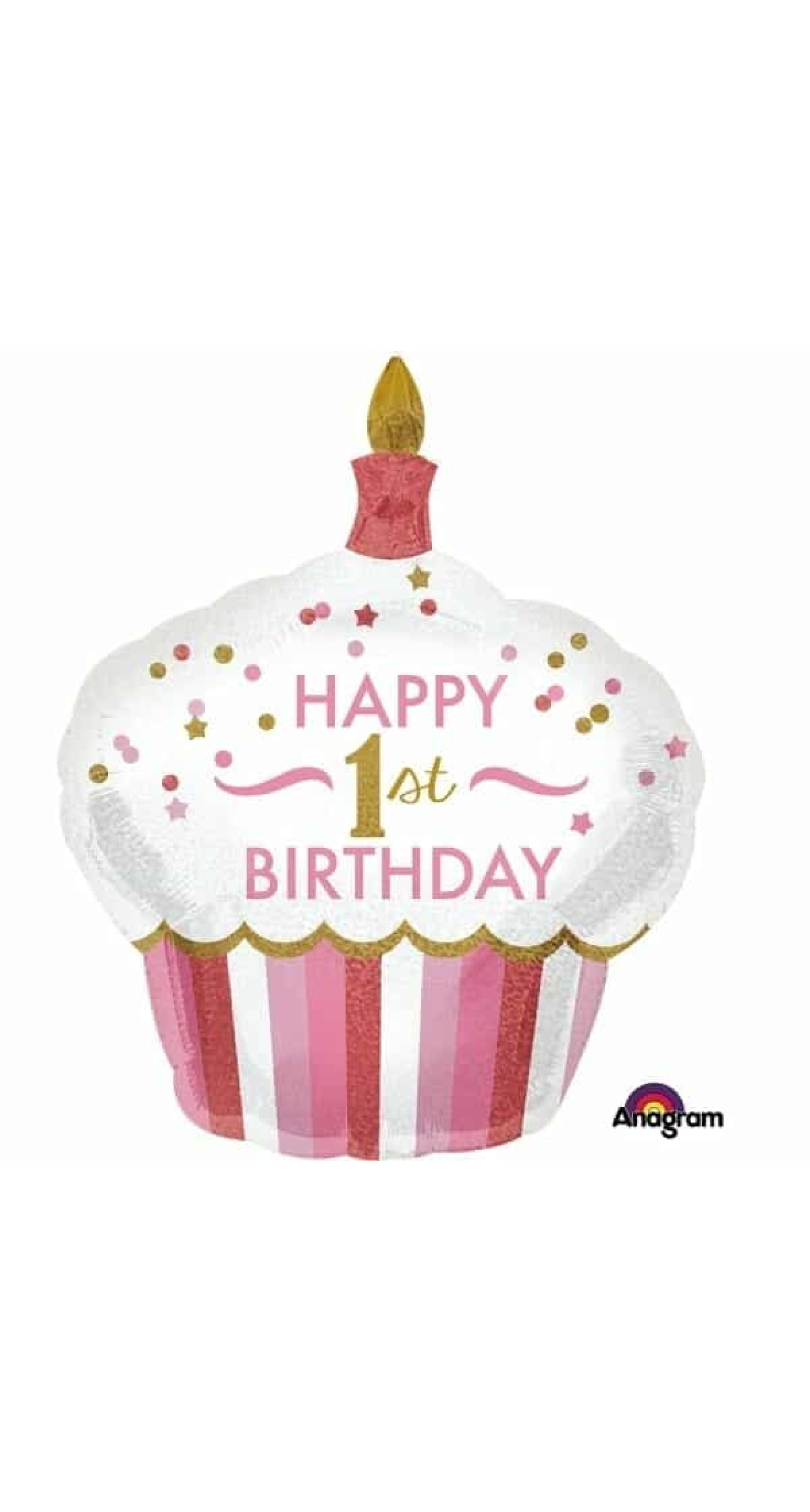 1st Birthday Girl Cupcake SuperShape Foil Balloon - 29'' x 36'' (73cm x 91cm)