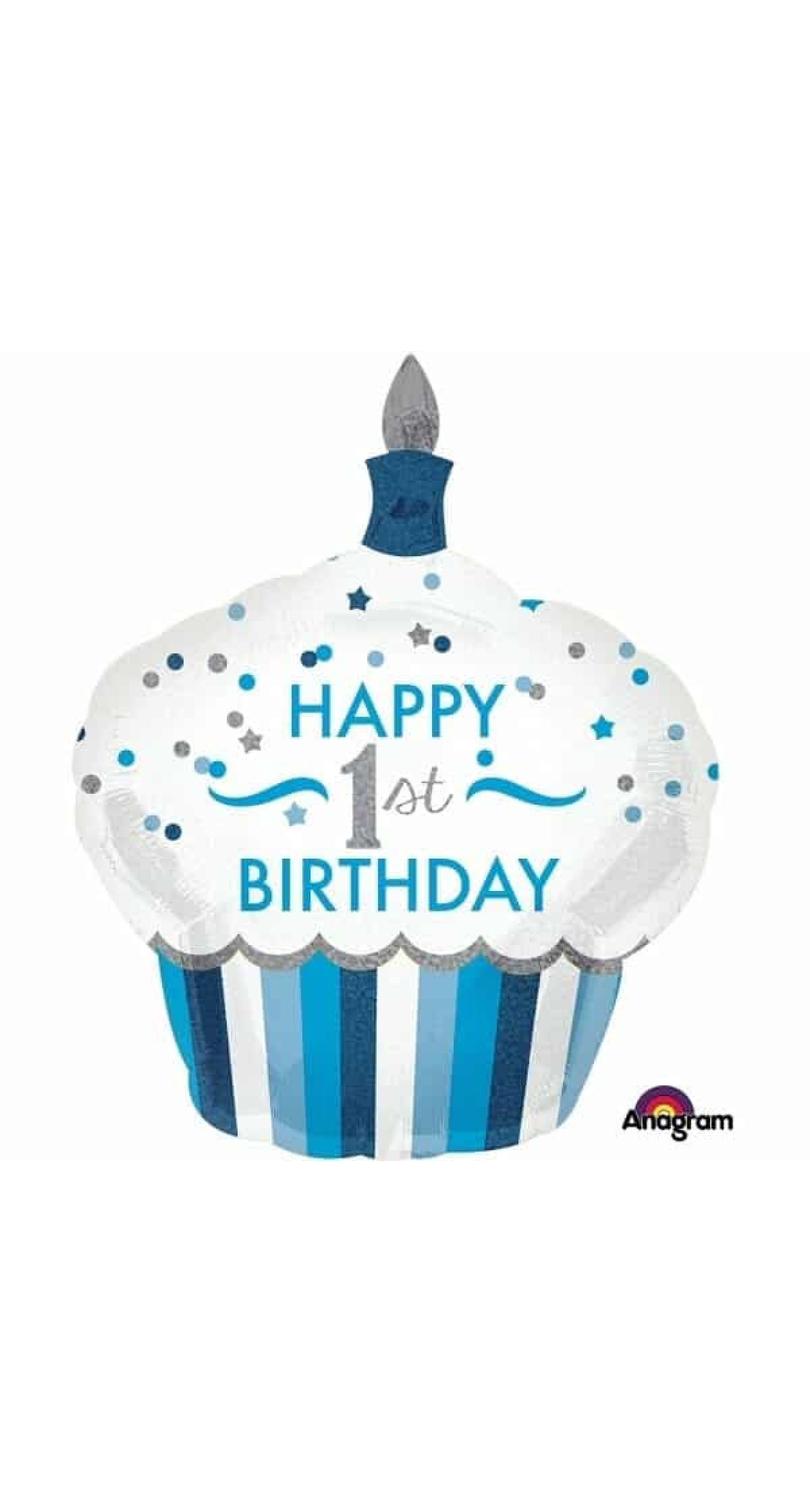 1st Birthday Boy Cupcake SuperShape Foil Balloon - 29'' x 36'' (73cm x 91cm)