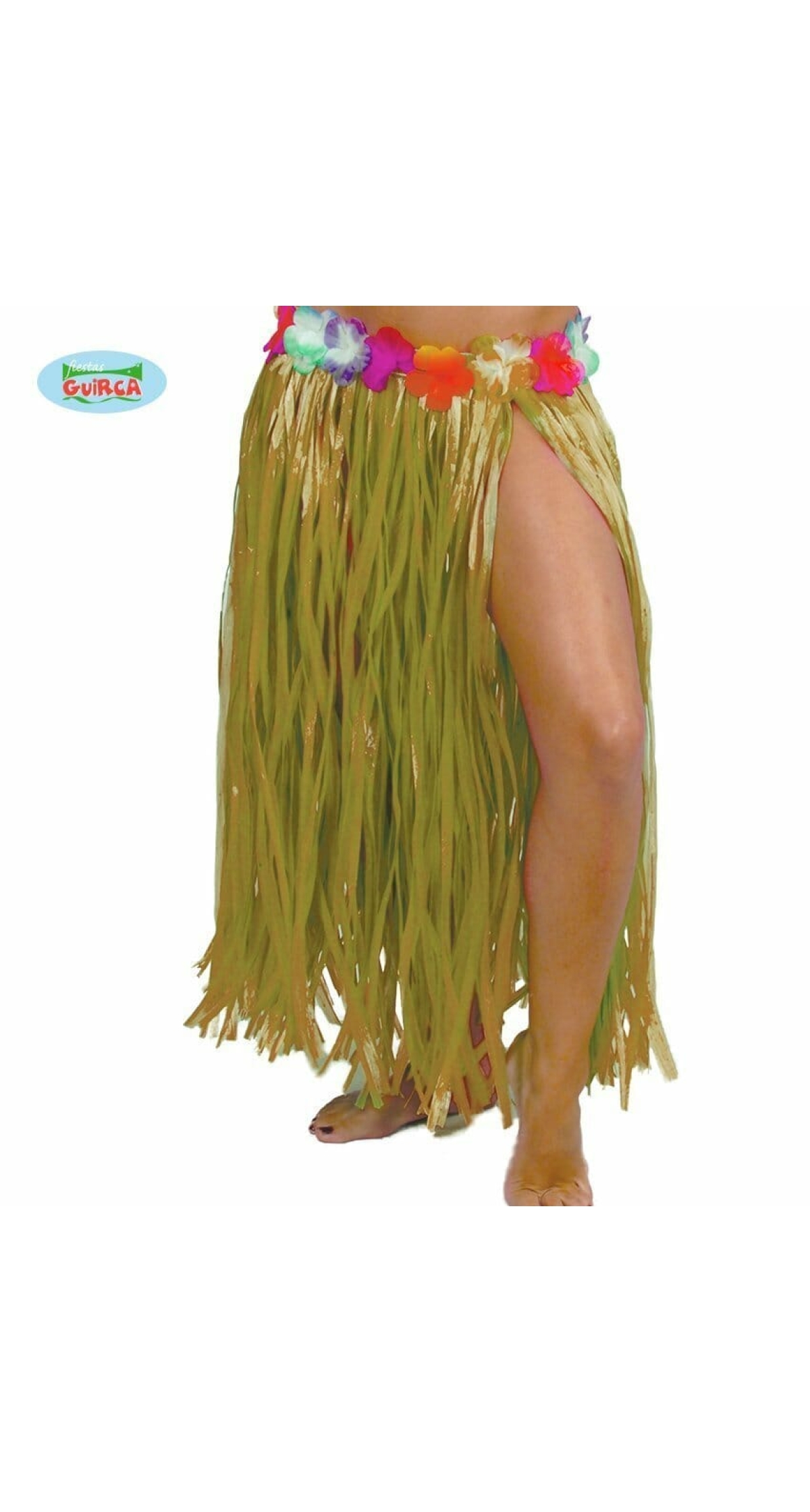 Hawaiian Yellow Hula Skirt With Flowers 75cm Long - Adult One Size