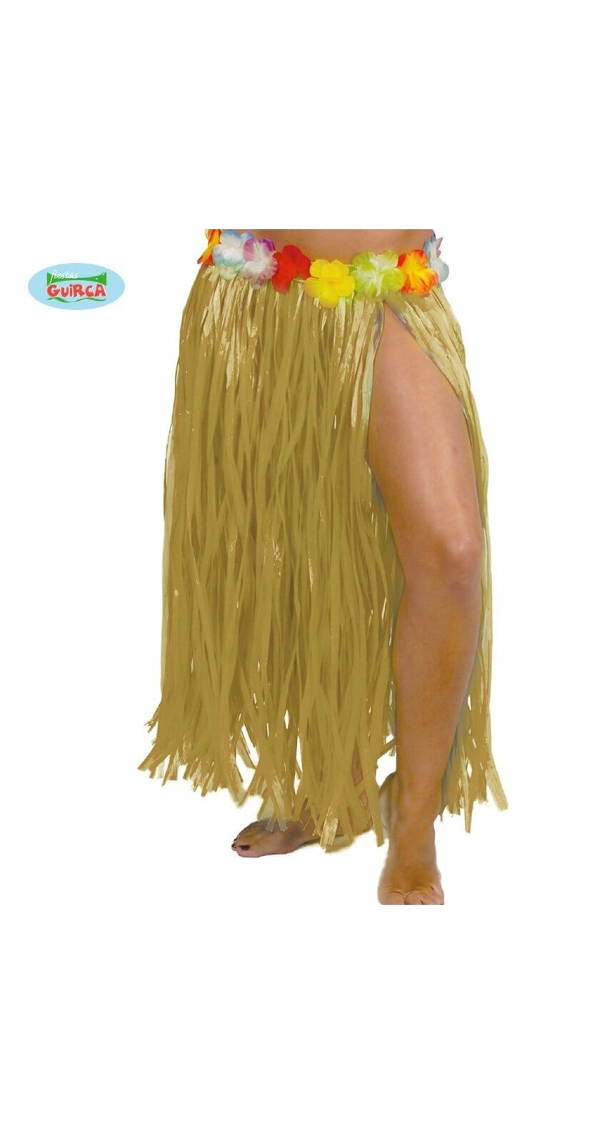 Hawaiian Straw Hula Skirt With Flowers 75cm Long - Adult One Size