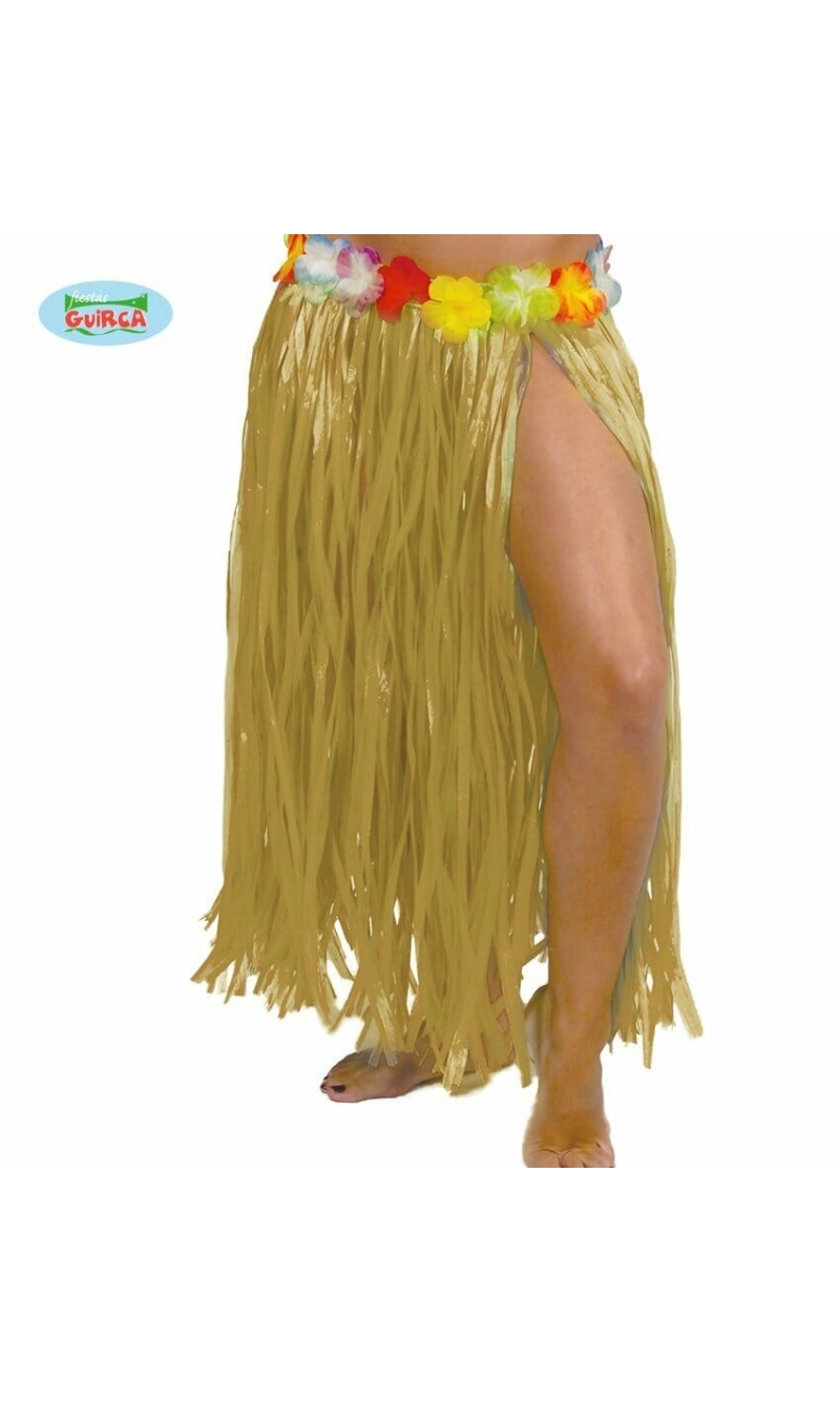 Hawaiian Straw Hula Skirt With Flowers 75cm Long - Adult One Size