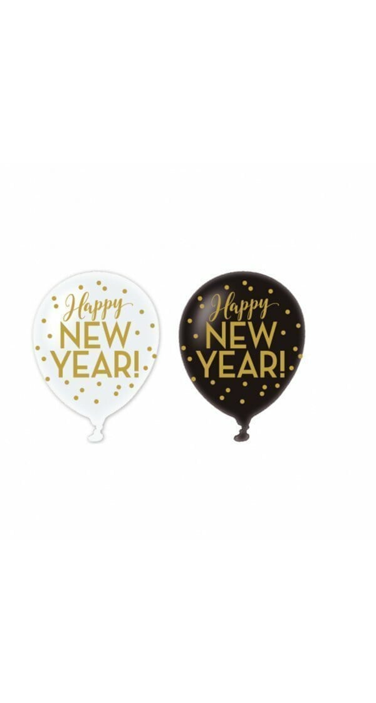 Happy New Year Assorted Gold/White/Black Latex Balloons 6pk