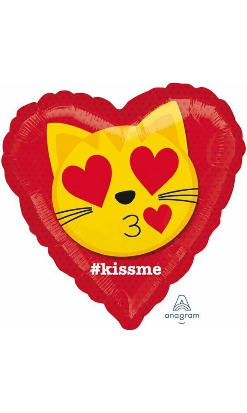 Cat Emoticon Kiss Foil Balloon Round - 43cm