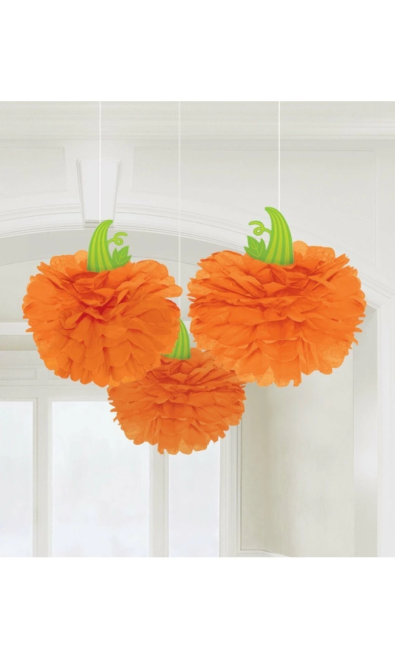 Orange Pumpkin Fluffy Decorations 40.6cm - 3pk