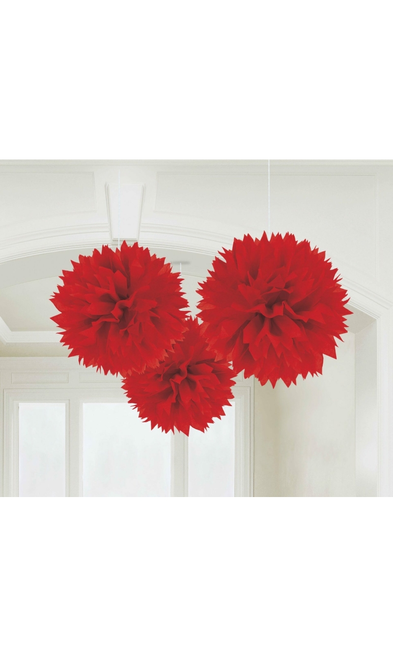 Red Paper Fluffy Decorations 40.6cm - 3pk