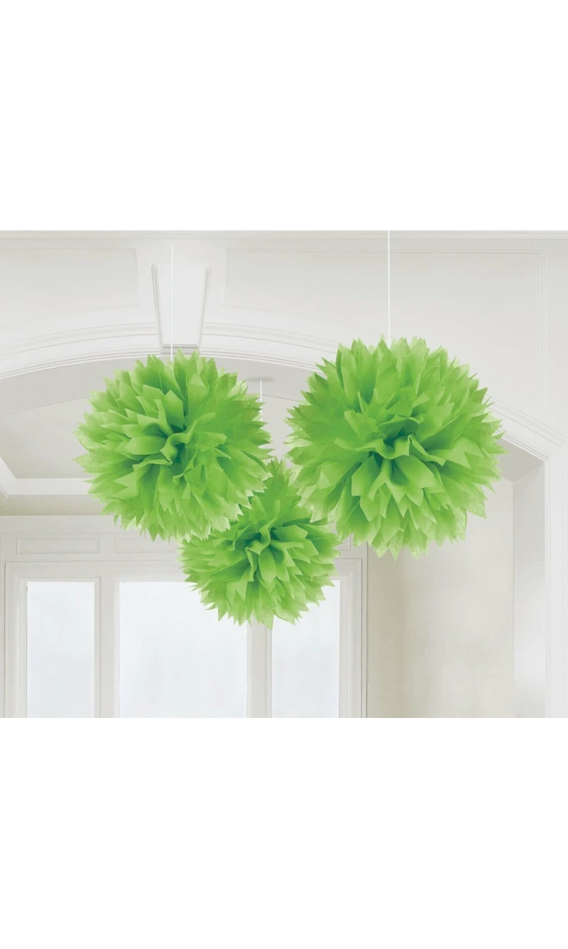 Lime Green Paper Fluffy Decorations 40.6cm - 3pk