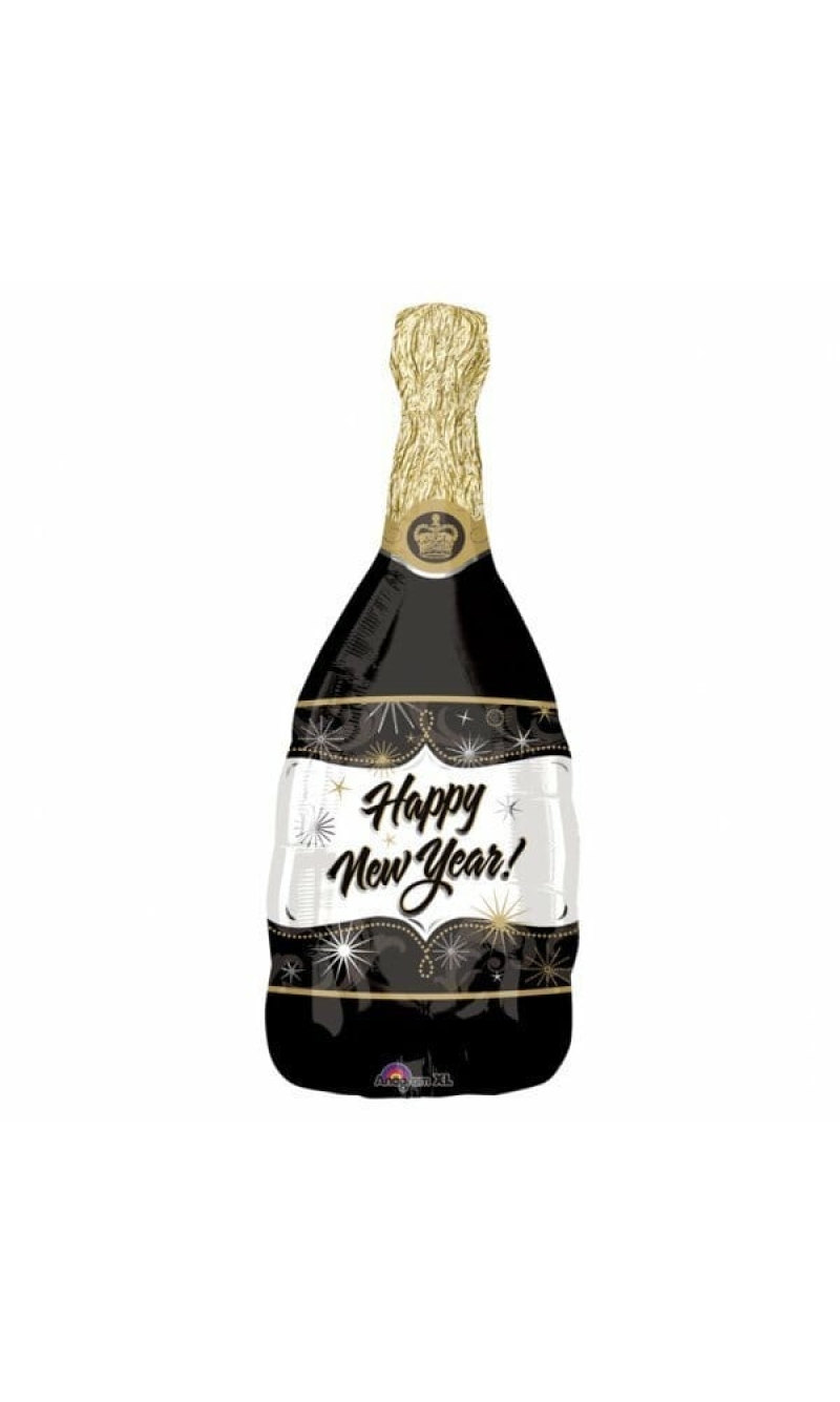 Happy New Year Champagne Bottle Supershape Balloon 14" x 36" ( 36cm x 91cm )