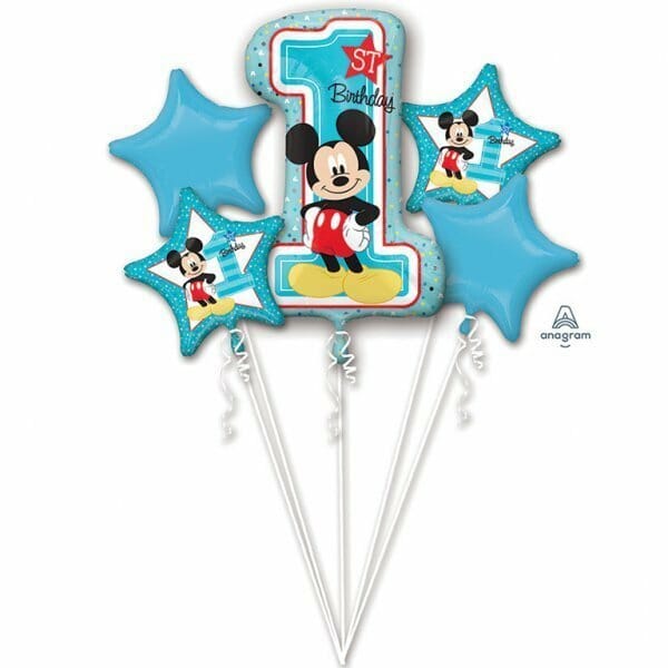 Mickey 1st Birthday Bouquet Foil Balloons - 5pk