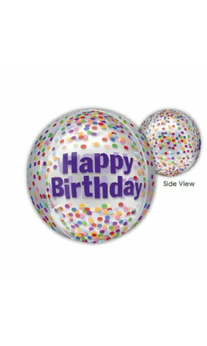 Happy Birthday Funfetti Clear Orbz Foil Balloon 38cm x 40cm