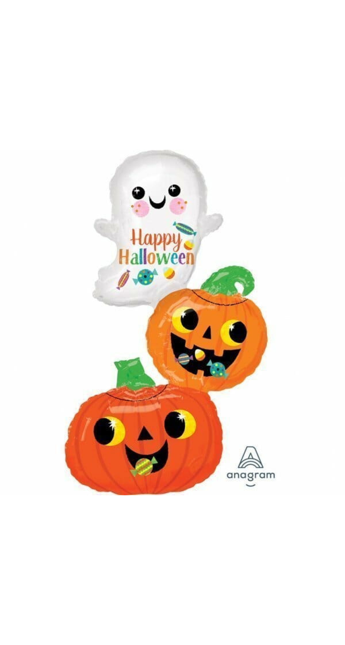 Halloween Happy Ghost & Pumpkin Stack SuperShape Foil Balloon - 55cm x 93cm