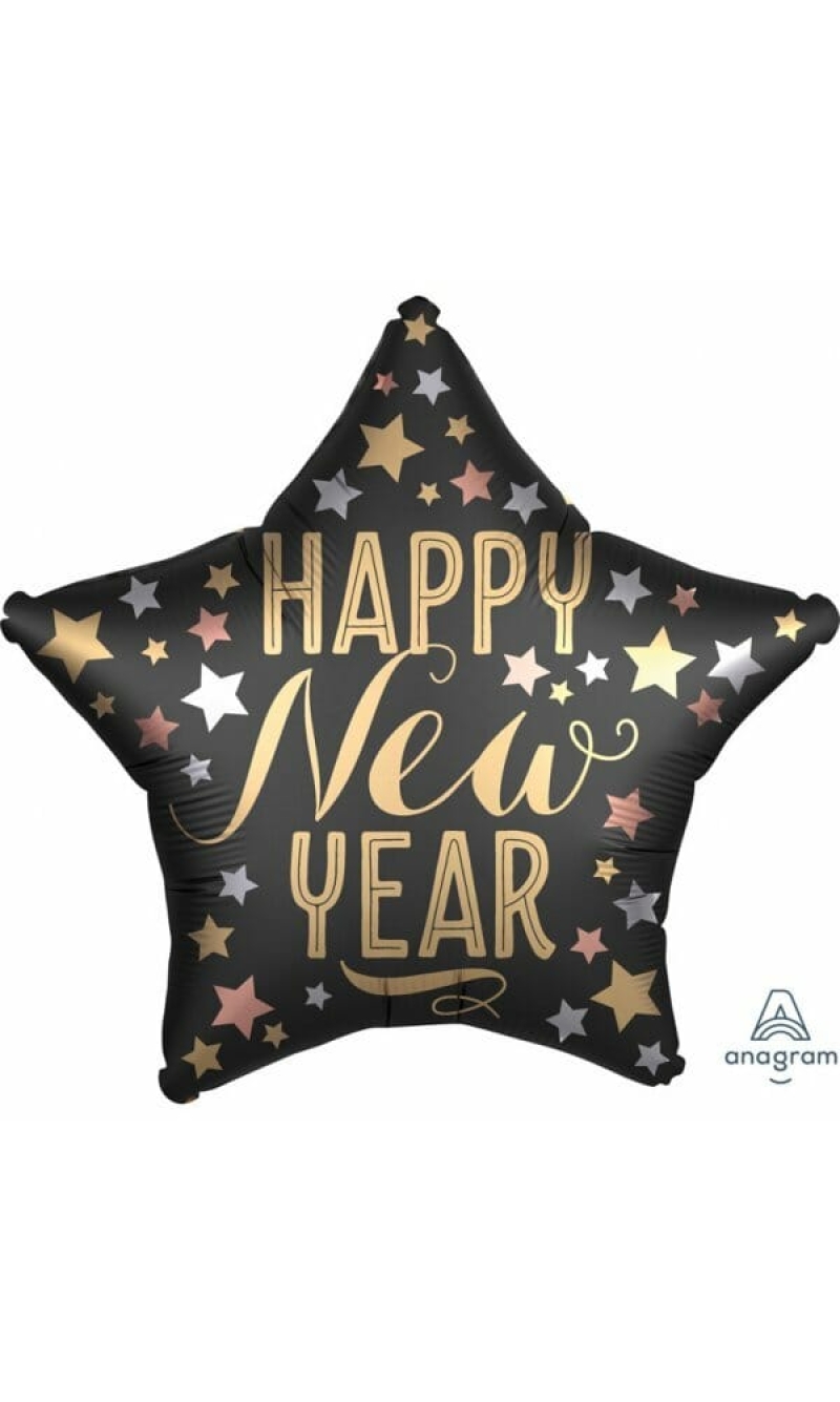 Happy New Year Star Satin Foil Balloon - 43cm