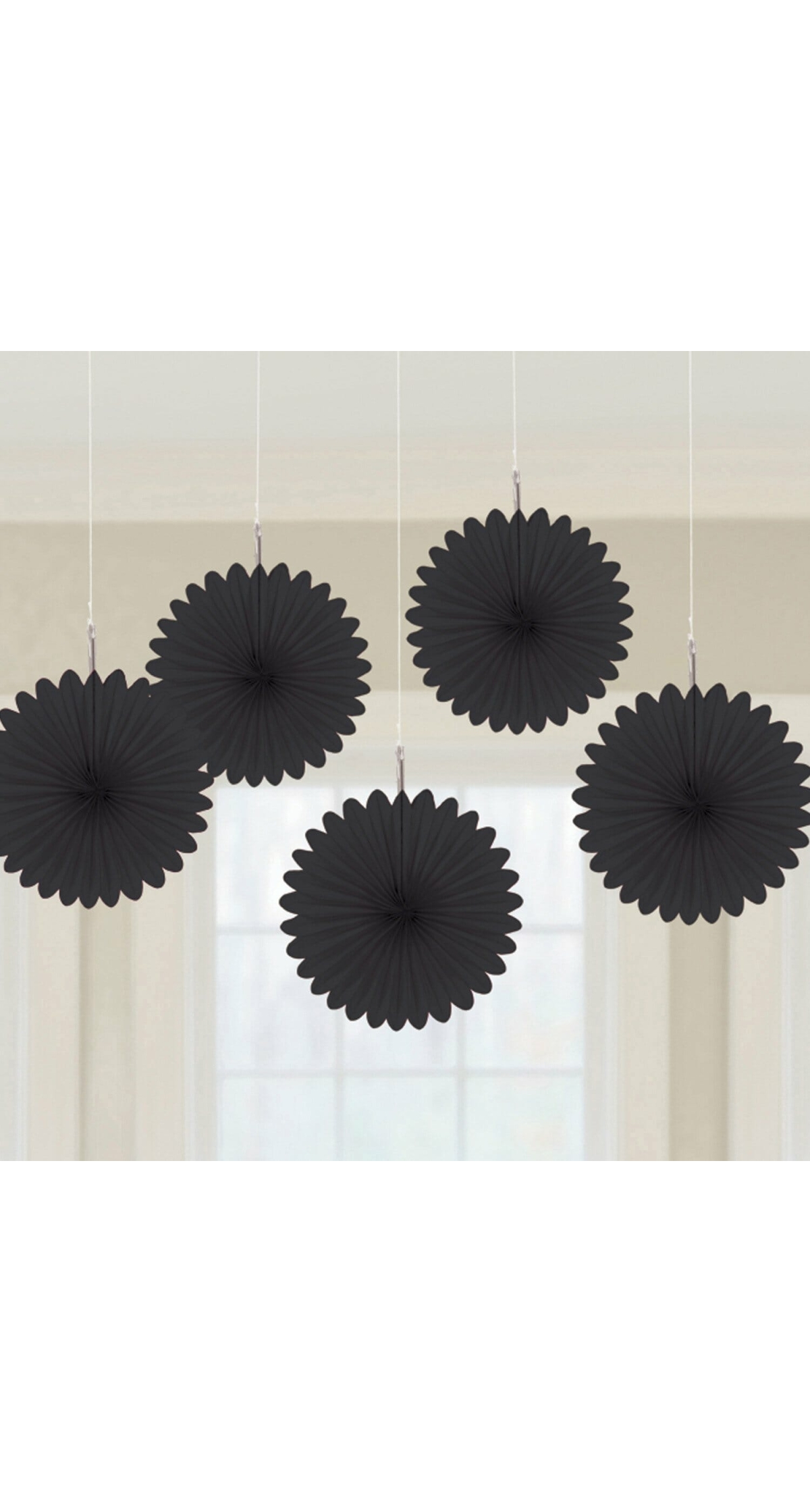 Black Paper Mini Fan Decorations 15.2cm - 5pk