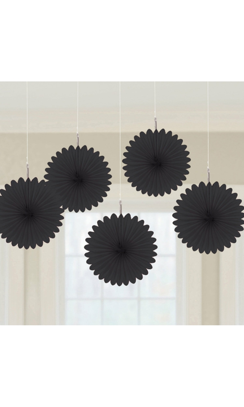 Black Paper Mini Fan Decorations 15.2cm - 5pk