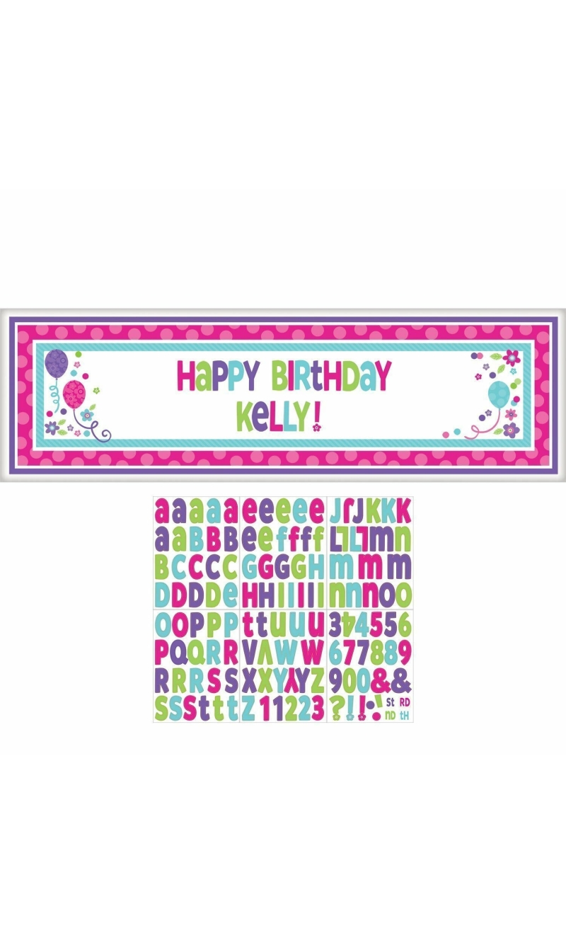 Pink & Teal Personalize Giant Sign Banner - 165cm x 50cm