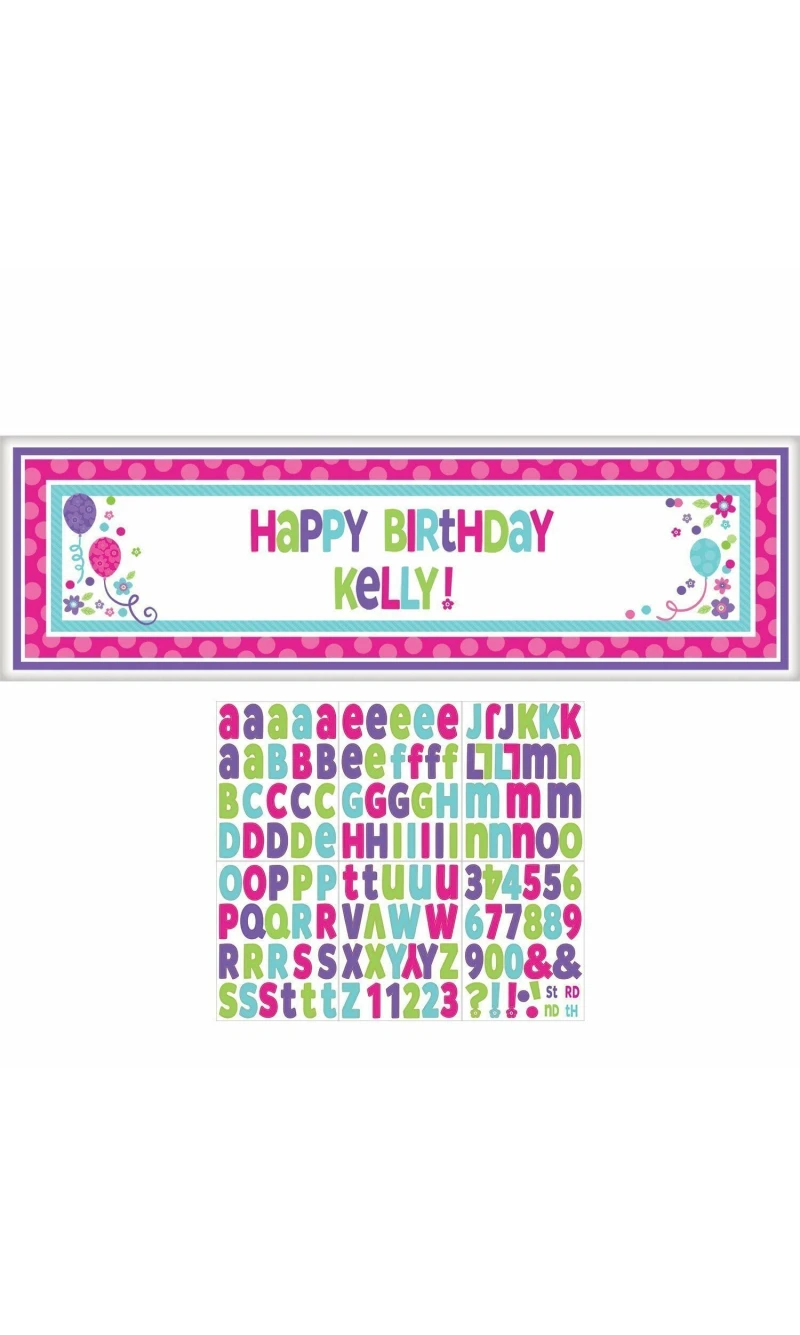 Pink & Teal Personalize Giant Sign Banner - 165cm x 50cm