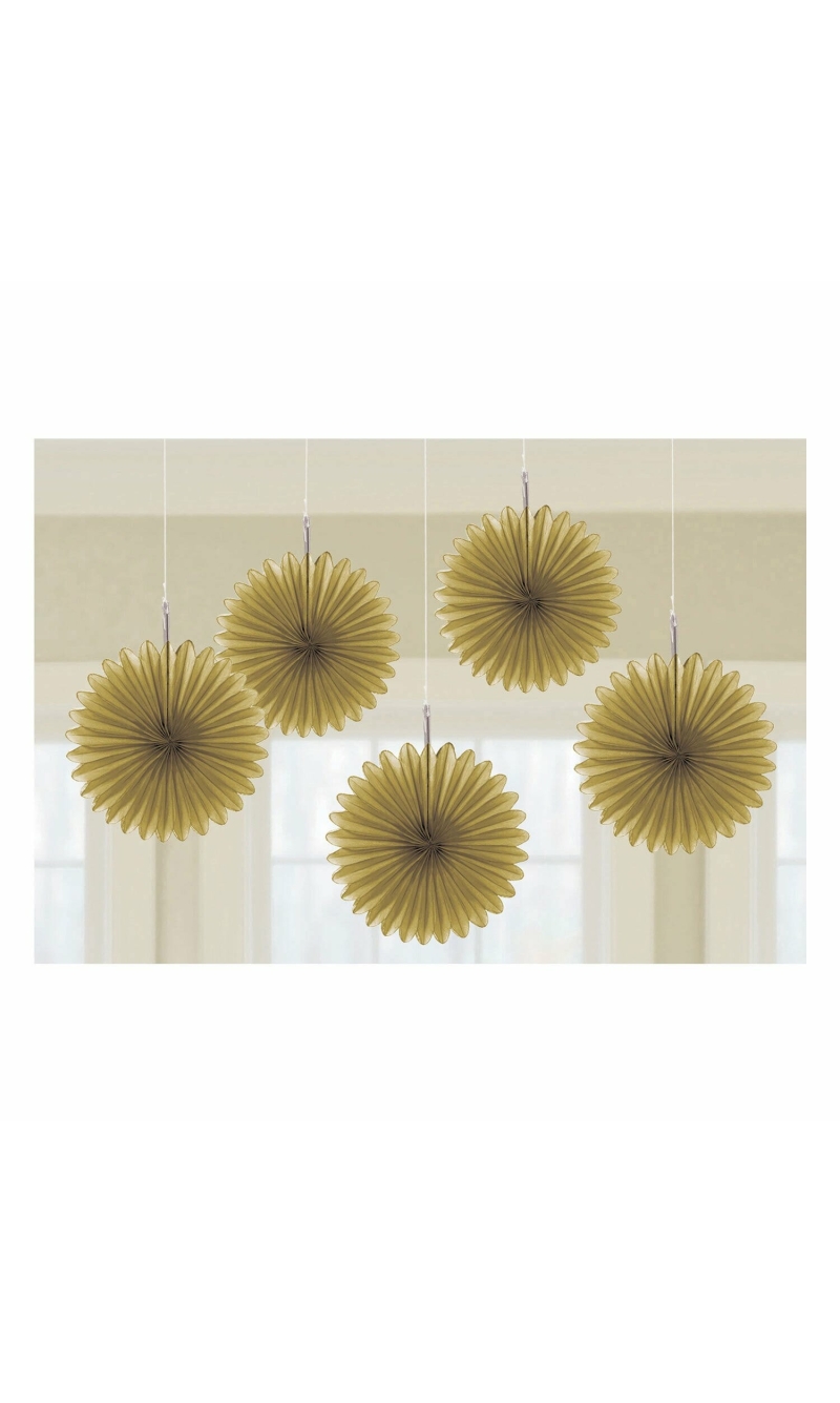 Gold Paper Mini Fan Decorations 15.2cm - 5pk