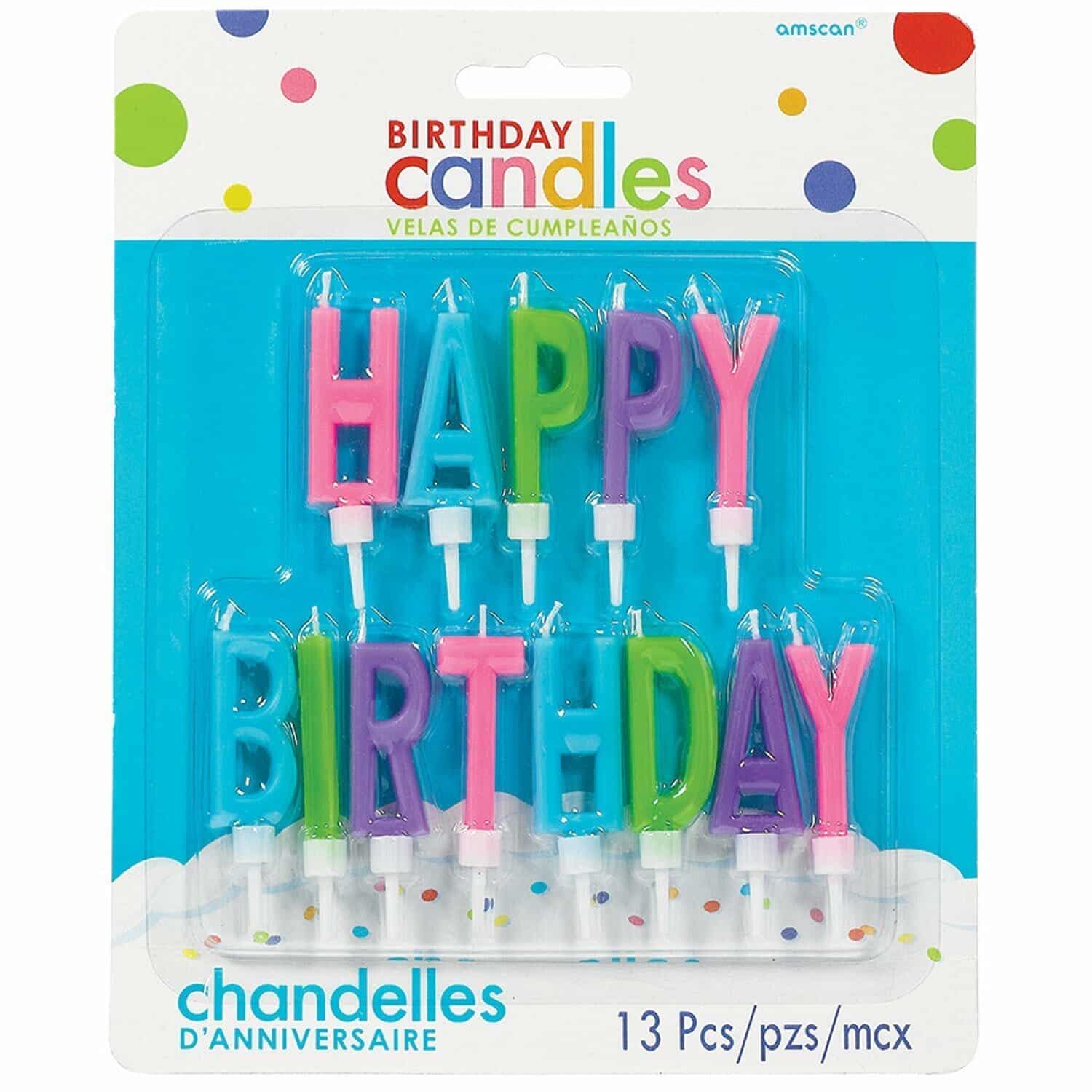 Happy Birthday Bright Coloured Letter Candles - 13pk