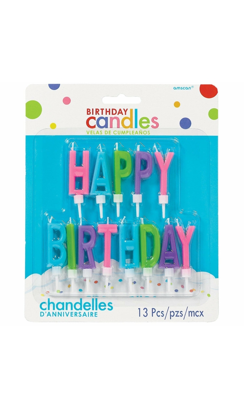 Happy Birthday Bright Coloured Letter Candles - 13pk