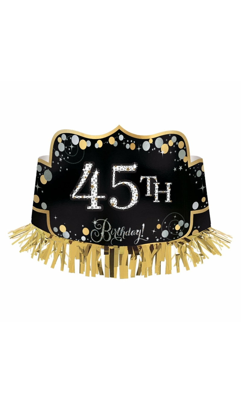 Sparkling Gold Celebrations Add Any Age Crown with Fringe - 1 Size