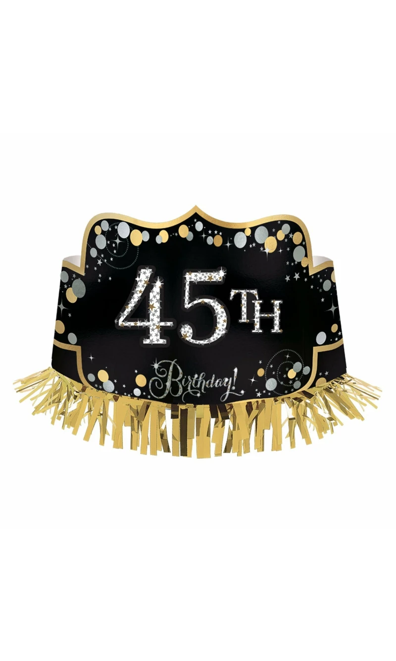 Sparkling Gold Celebrations Add Any Age Crown with Fringe - 1 Size