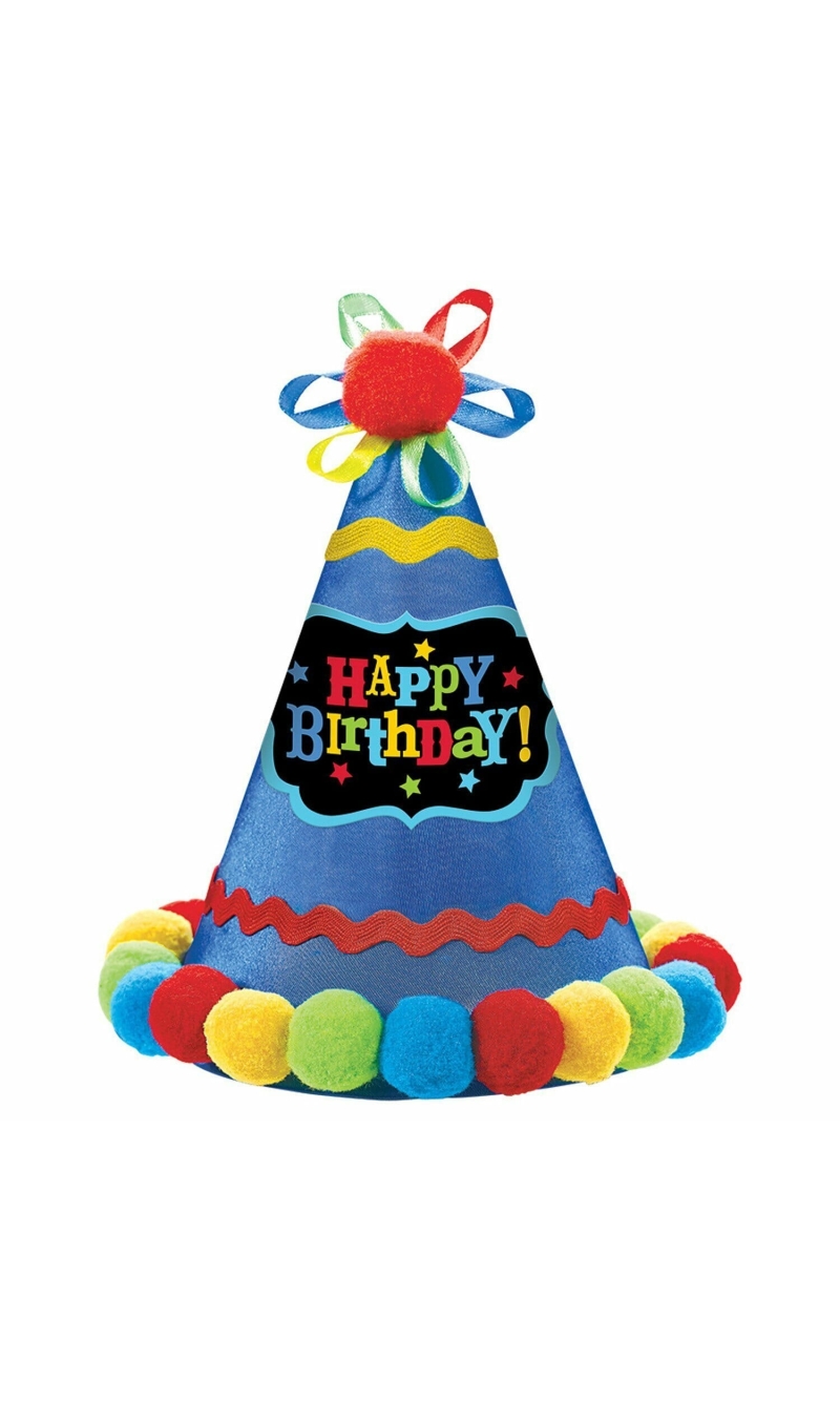 Birthday Brights Paper/Fabric Cone Hat - 20.9cm