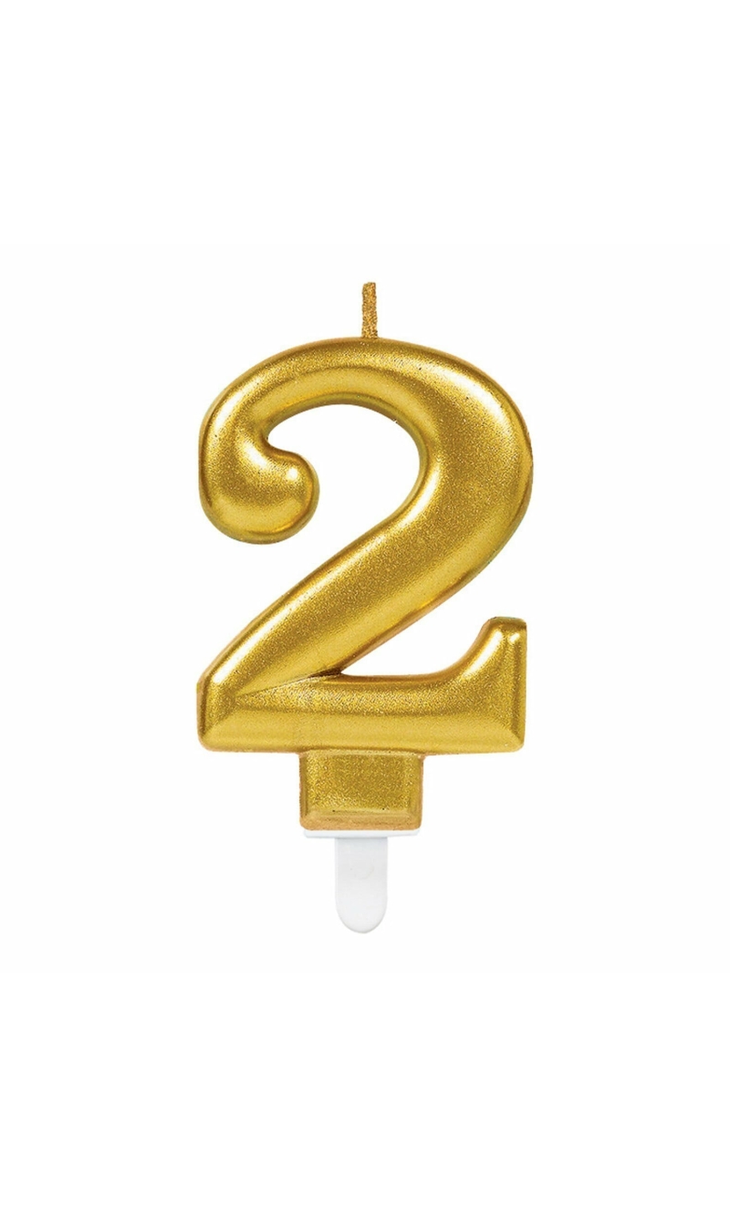 Candle Number 2 Sparkling Celebrations Gold - 7.5cm