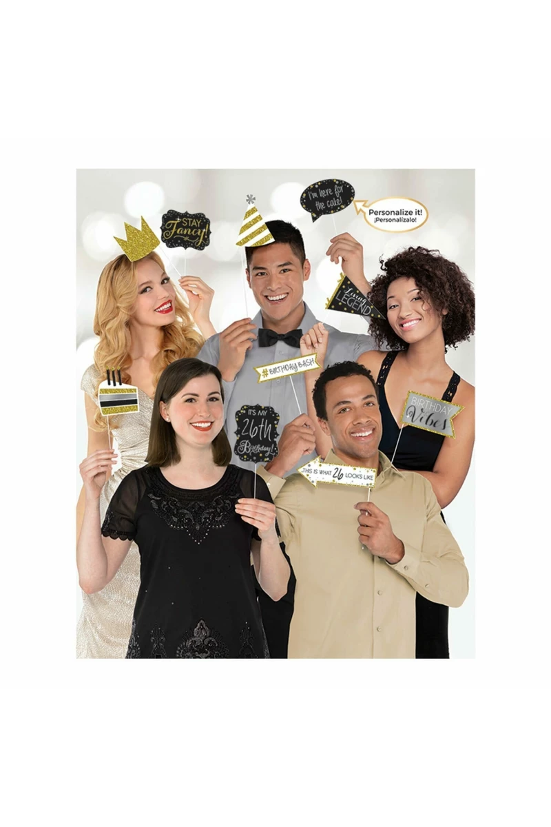 Sparkling Gold Celebrations Add Any Age Photo Props - 13 pk