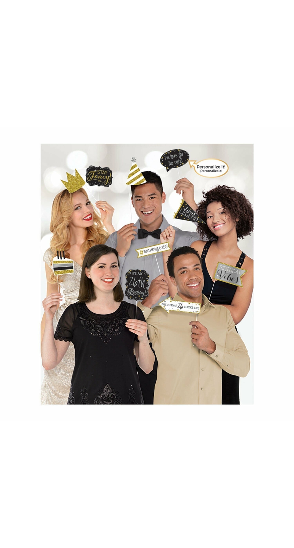 Sparkling Gold Celebrations Add Any Age Photo Props - 13 pk