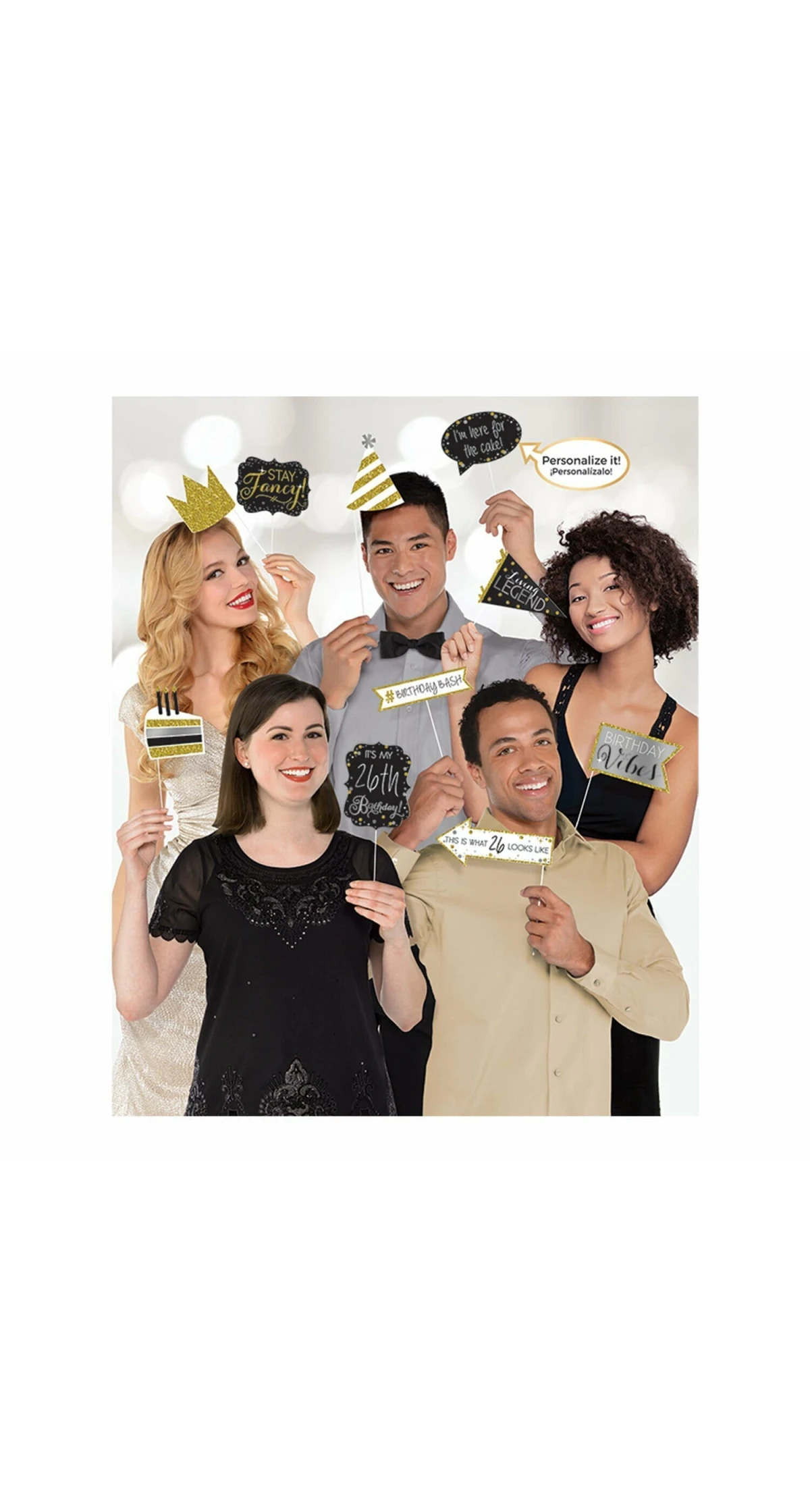Sparkling Gold Celebrations Add Any Age Photo Props - 13 pk