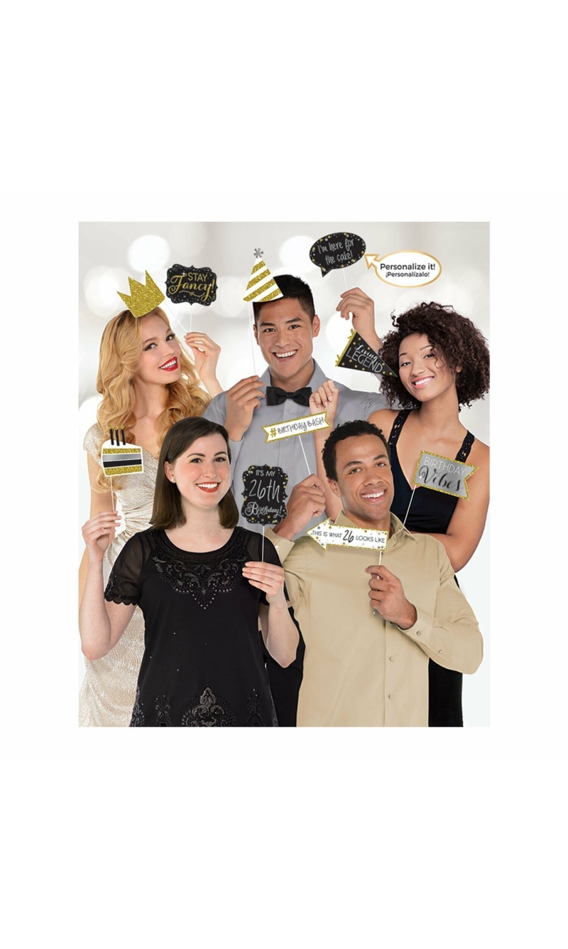 Sparkling Gold Celebrations Add Any Age Photo Props - 13 pk