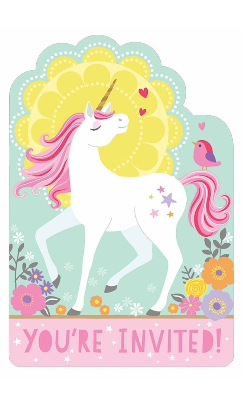 Magical Unicorn Party Invitations & Envelopes - 8pk