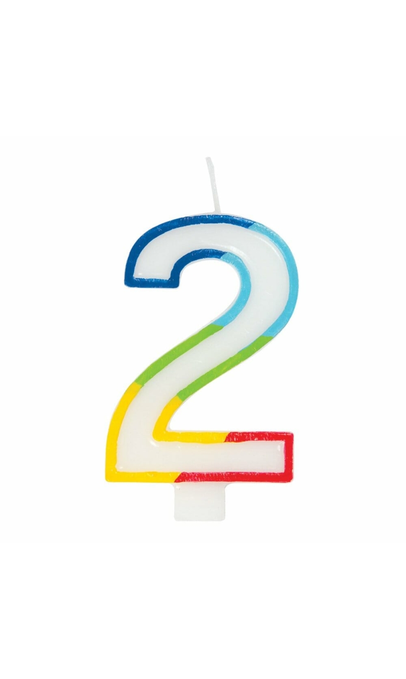 Rainbow Border Number 2 Birthday Candle