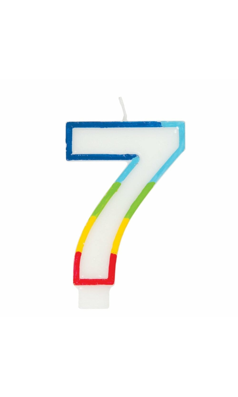 Rainbow Border Number 7 Birthday Candle