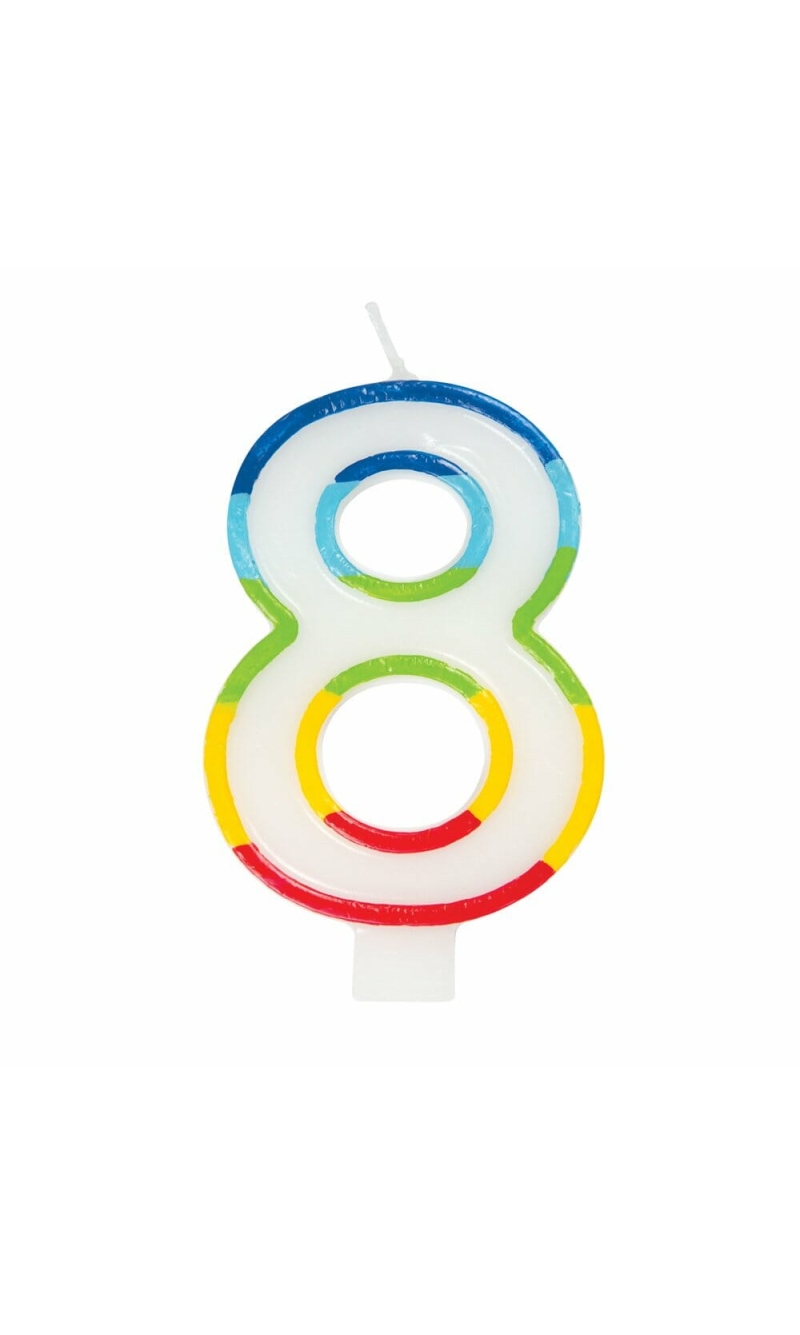 Rainbow Border Number 8 Birthday Candle