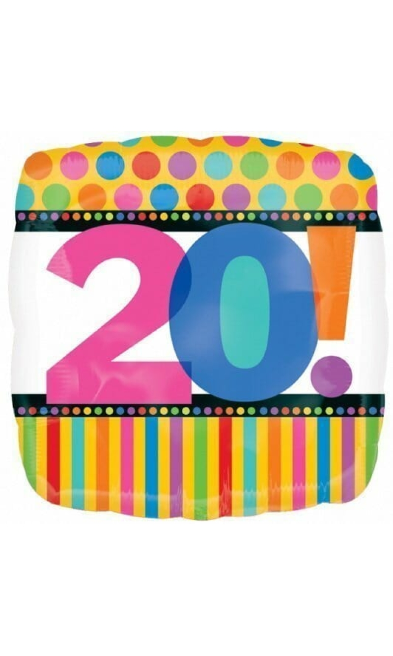 Birthday No.20 Dots & Stripes 18'' Foil Balloon (45cm)