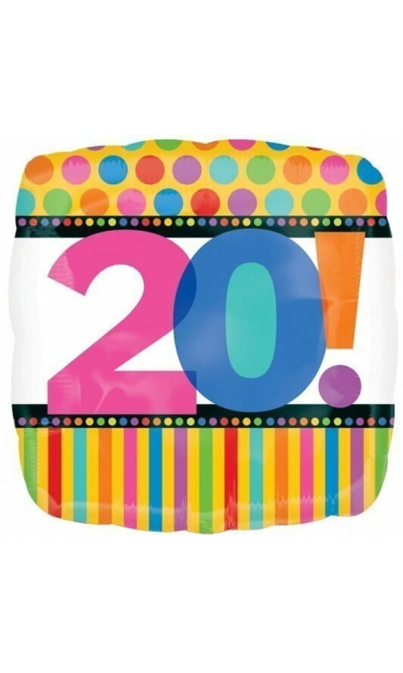 Birthday No.20 Dots & Stripes 18'' Foil Balloon (45cm)
