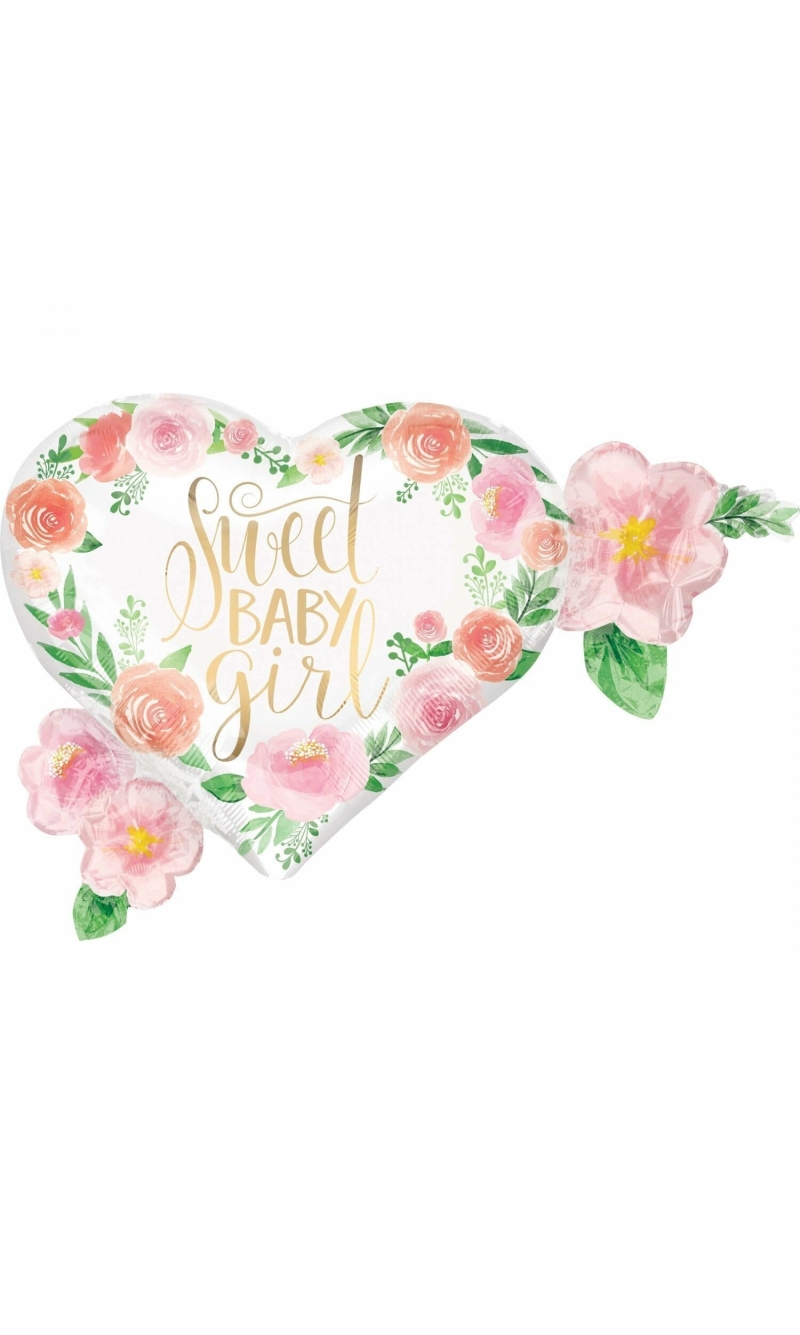 Floral Baby Girl Supershape Foil Balloon - 27'' x 20'' (68cm x 50cm)