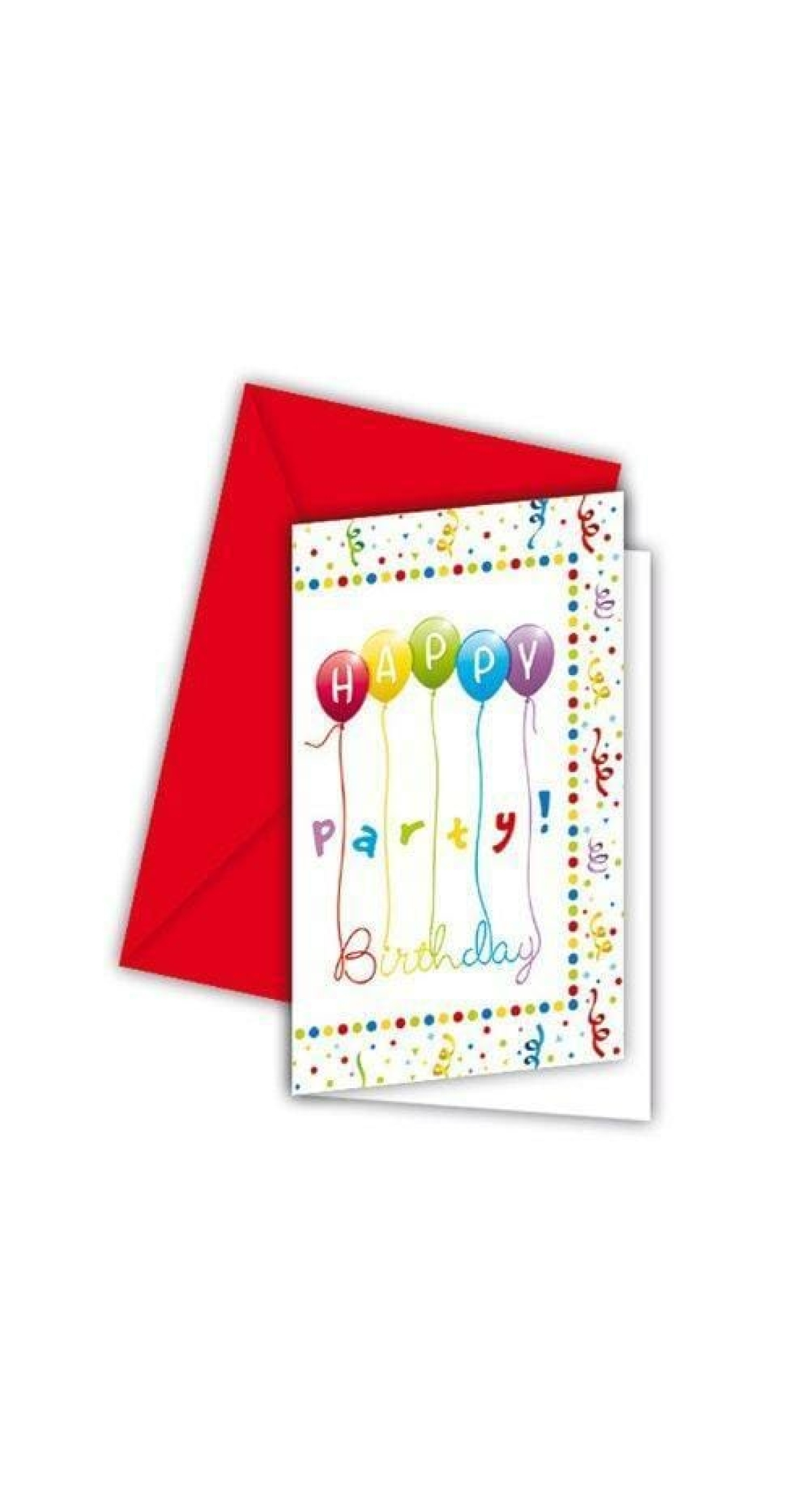 Happy Birthday Streamers Invitations & Envelopes  - 6pk