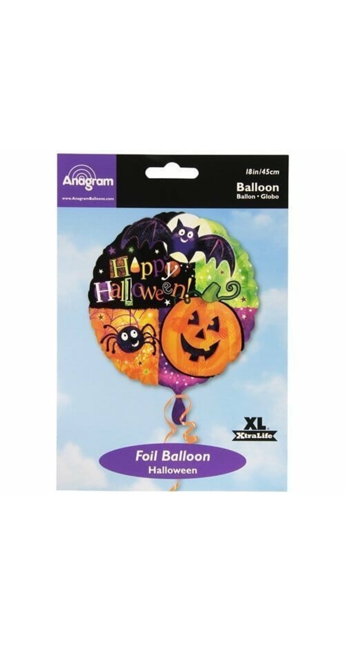 Happy Halloween with Bat, Spider & Pumpkin Foil Balloon - 18"